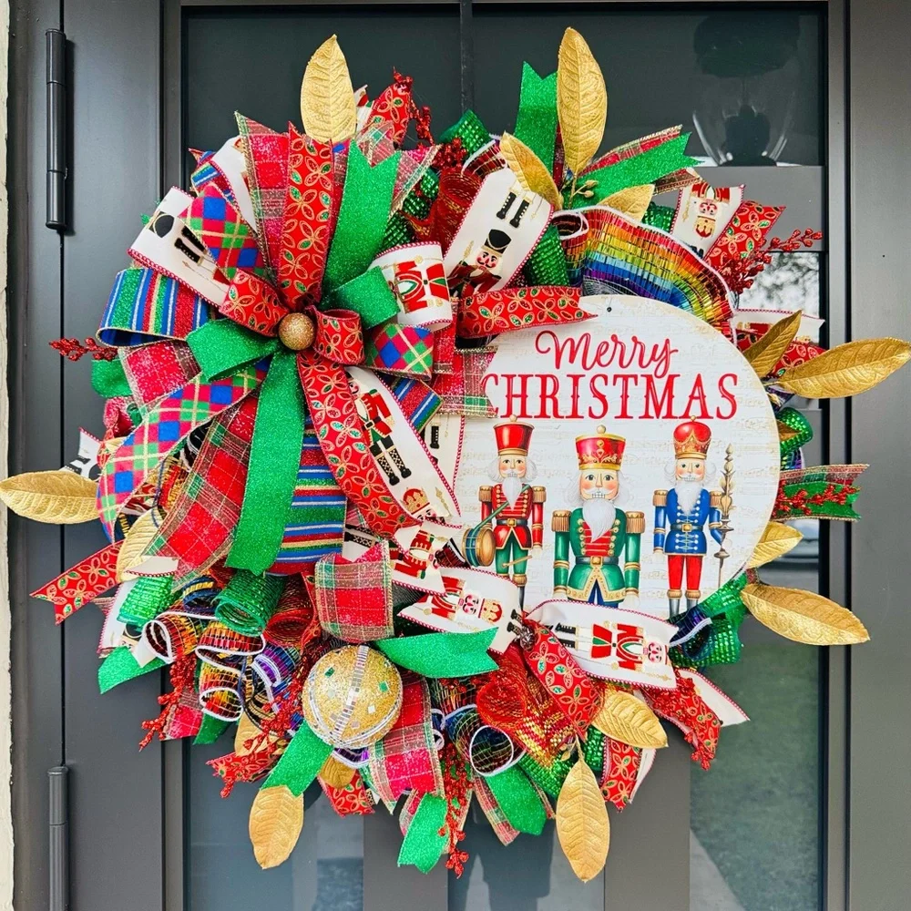 Hand Crafted Nutcracker Holiday Wreath - Red, Green, Gold
